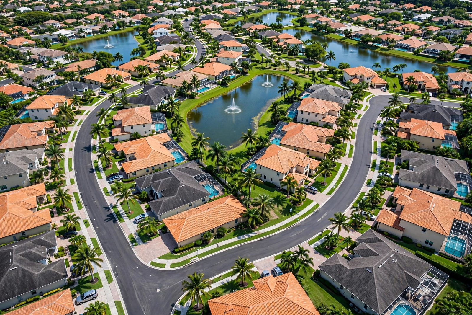 Aerial view of Pembroke Pines neighborhood with tile roofs
